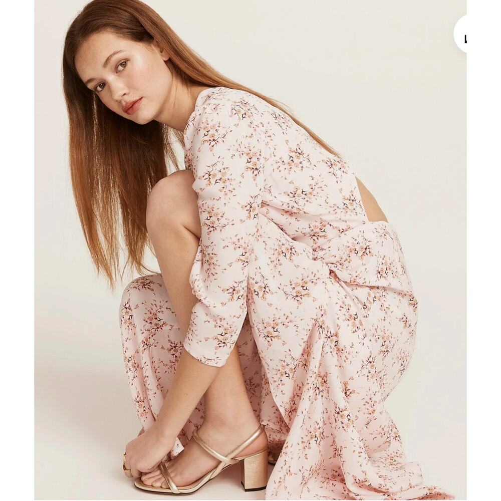 J.Crew Maxi Dress Women 2 Pink Good‎ Silk Floral Ruffle Open Back 2448